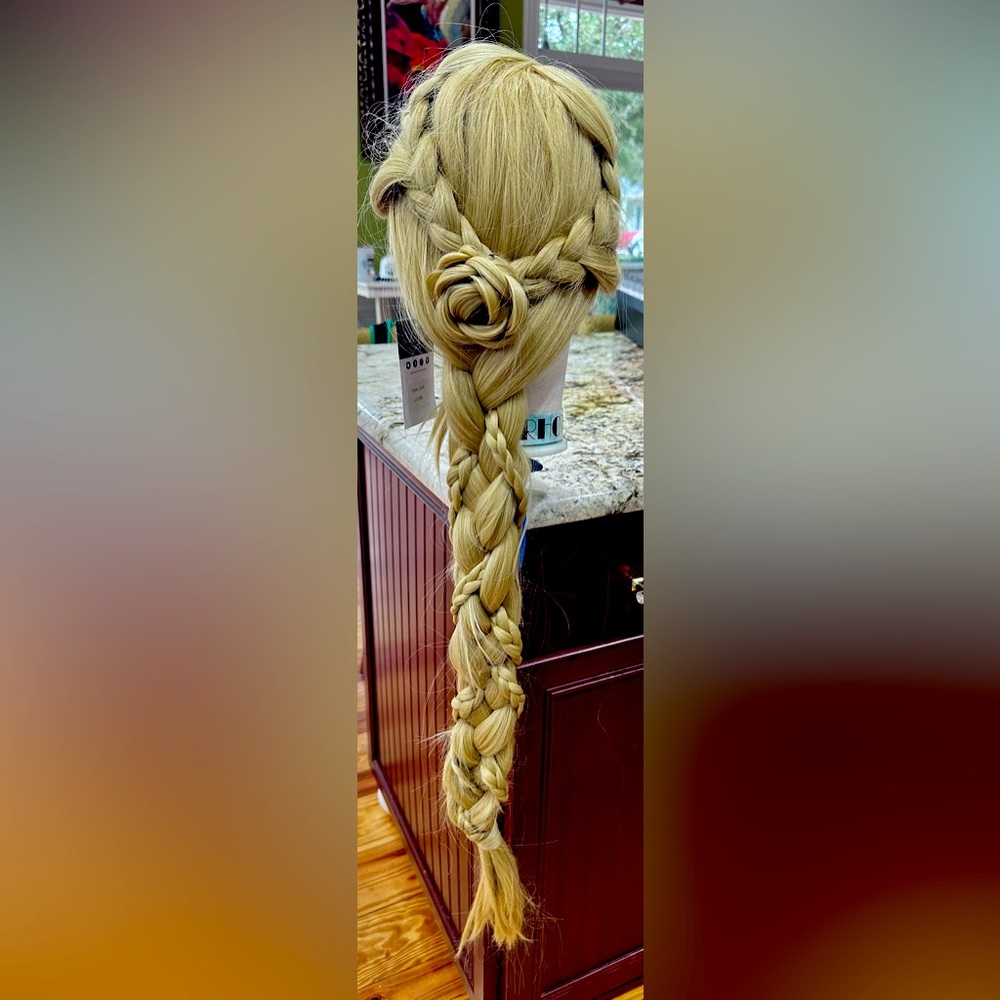 Long Rapunzel style wig Blonde Braids Floral synthetic lace front